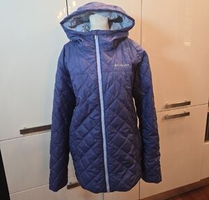 Columbia Womens Diamond Quilted Hooded Puffer Jacket Blue Size 2x